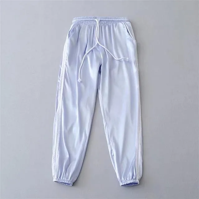 10 Color Women's Elastic High Waist Baggy Striped Sportswear Pants