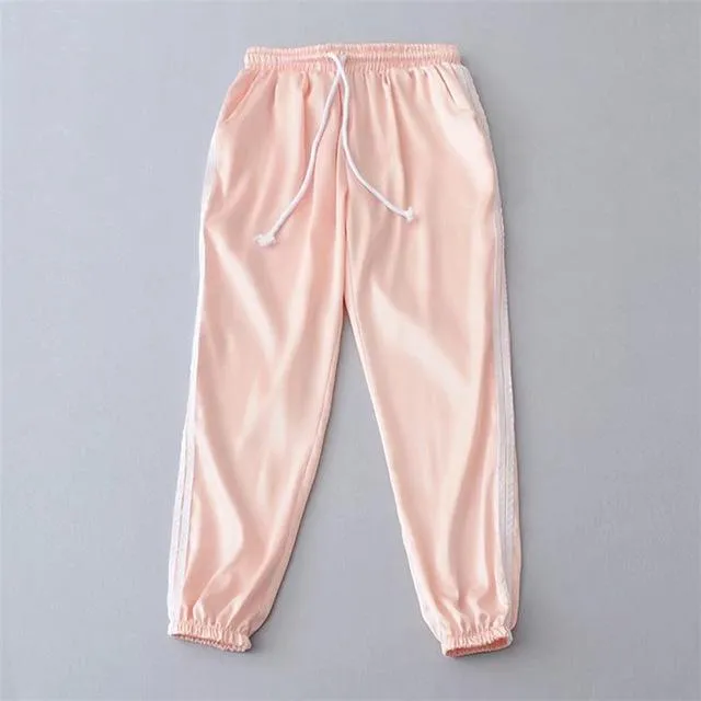 10 Color Women's Elastic High Waist Baggy Striped Sportswear Pants