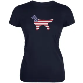 4th of July Patriotic Dog Golden Retriever Navy Juniors Soft T-Shirt