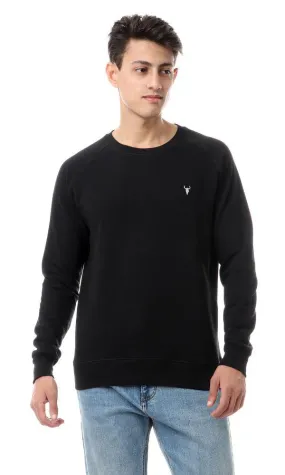 94100 Solid Comfy Sweatshirt With Ribbed Neck - Black