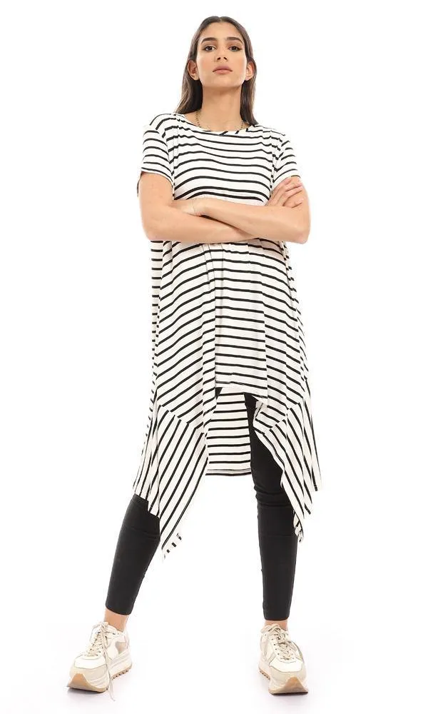 95025 Loose Fit Cape Sleeves Striped Top - White & Black