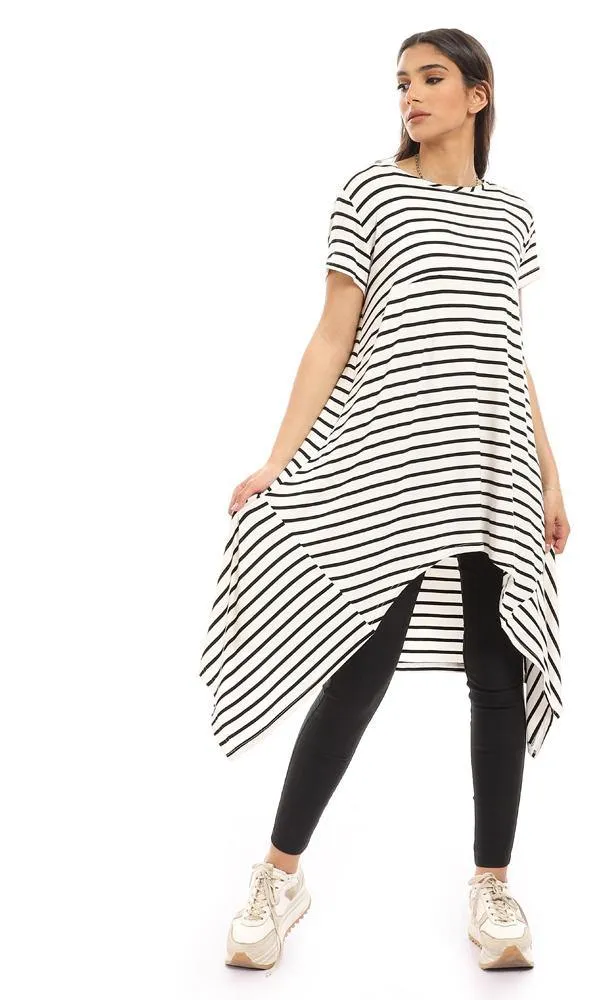 95025 Loose Fit Cape Sleeves Striped Top - White & Black