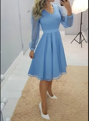 A-line Blue Long Sleeves Party Dress,Blue Homecoming Dress  Y6045