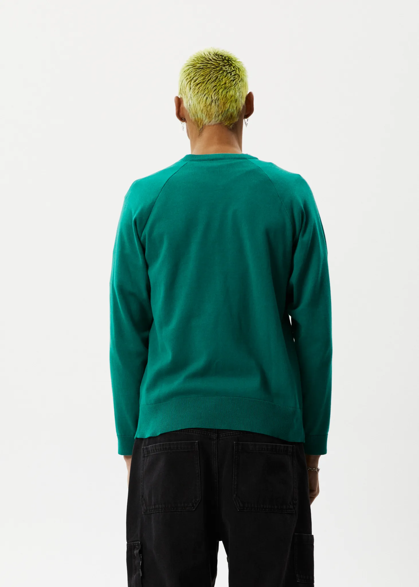 AFENDS Mens Psychedelic - Raglan Knitted Crew Neck Jumper - Emerald