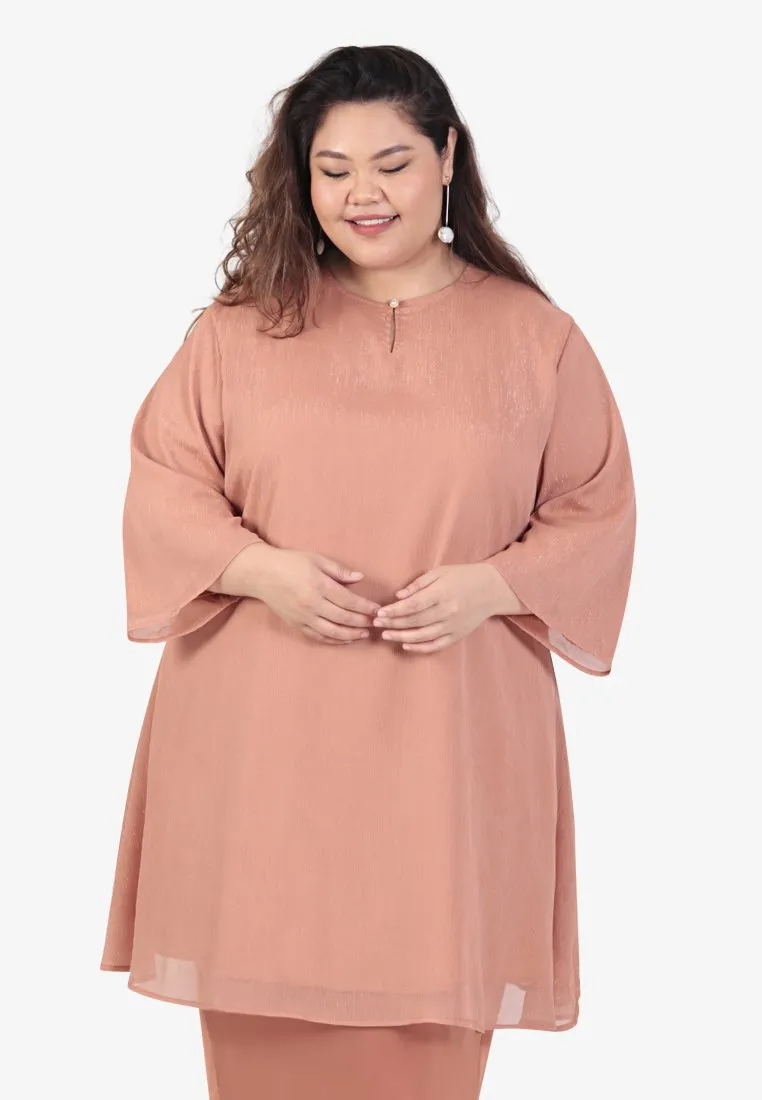 Amina Raya 3/4 Sleeve Glitter Kurung Set - Apricot