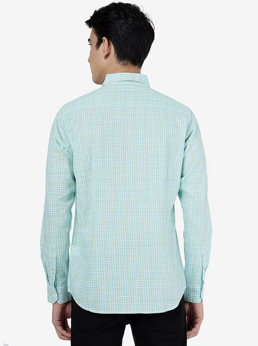 Aqua Green Checked Slim Fit Casual Shirt | JadeBlue