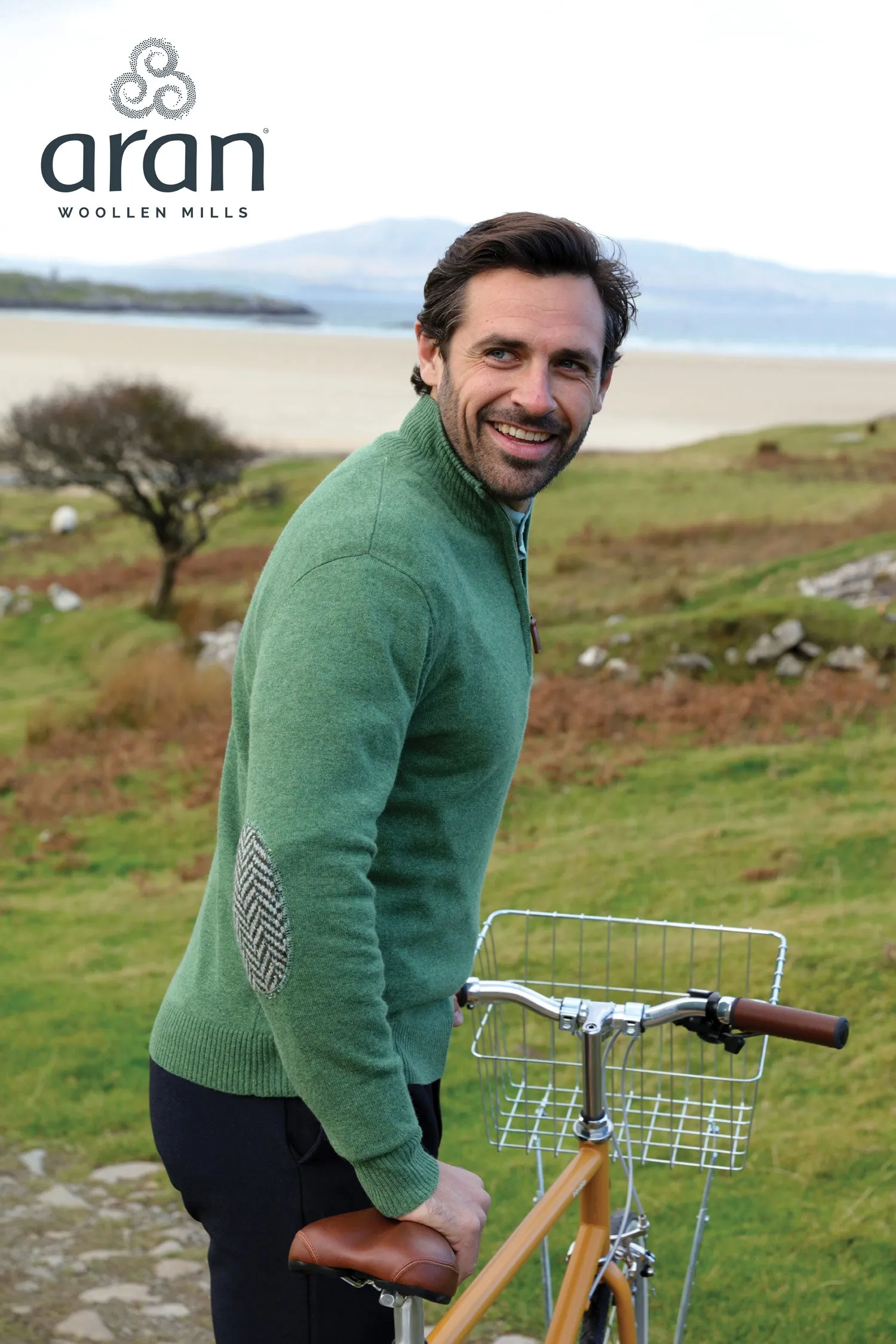 Aran Merino Wool Zip Neck Sweater