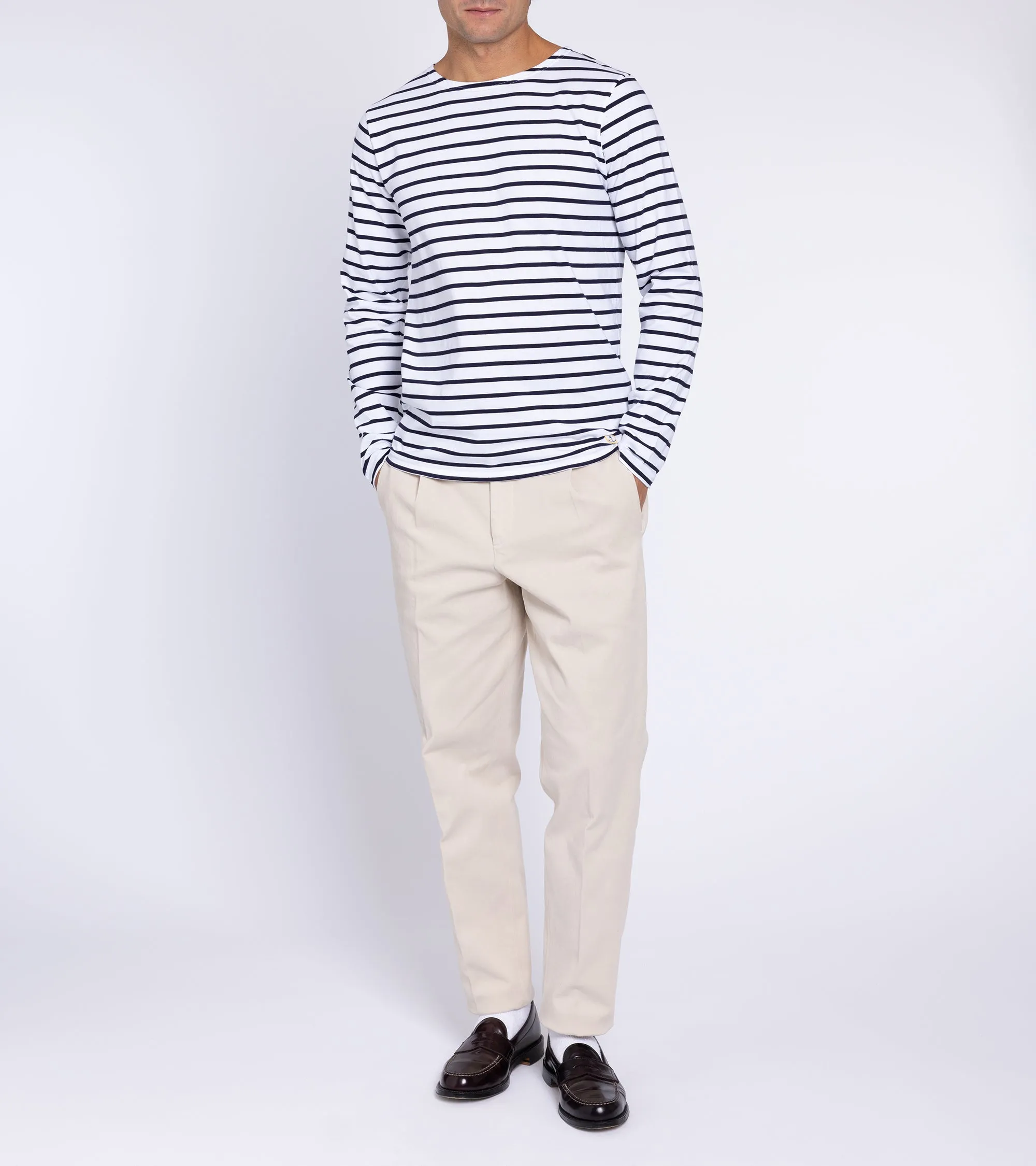 Armor Lux Lightweight Breton Striped T-Shirt: White Navy