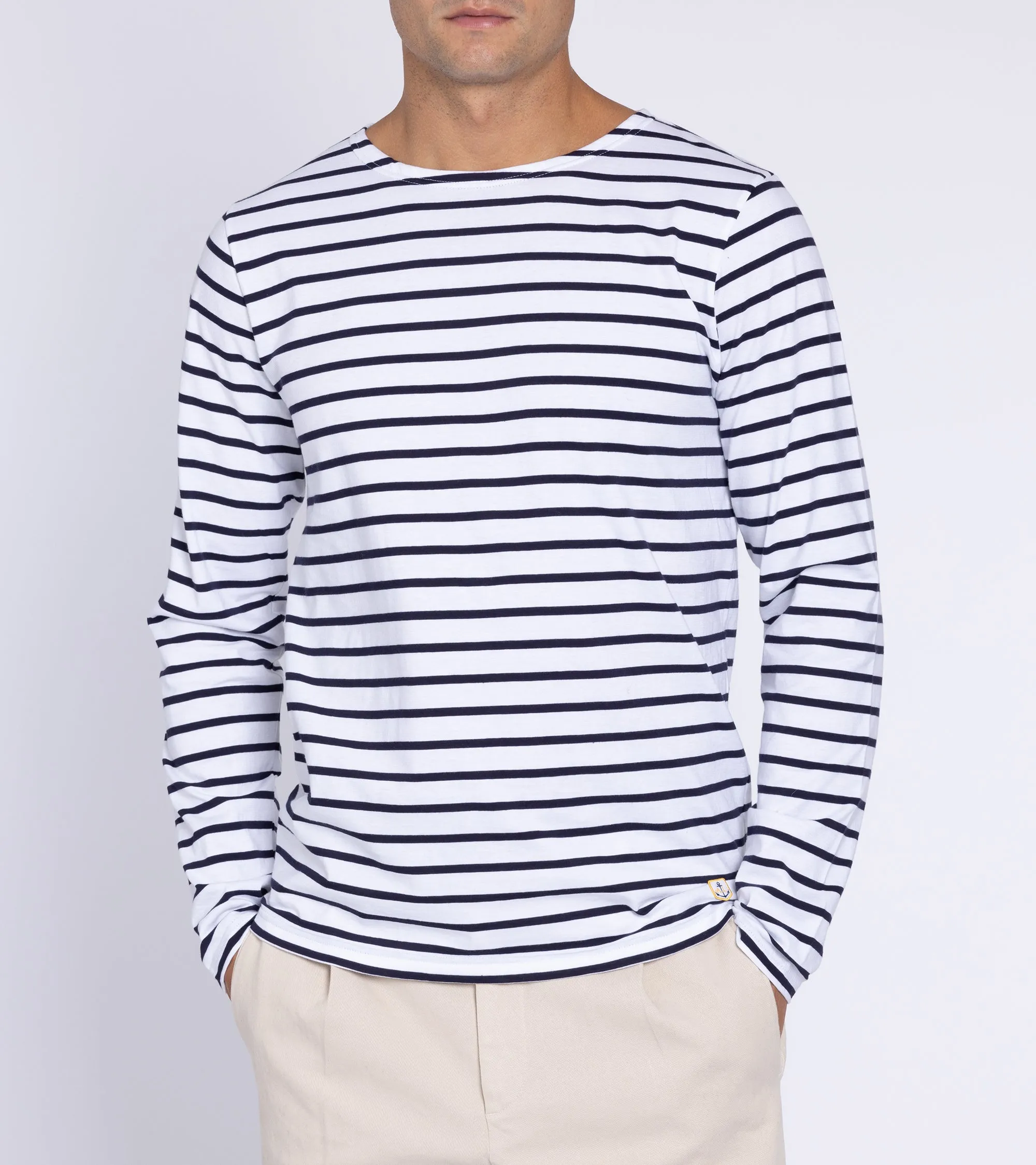 Armor Lux Lightweight Breton Striped T-Shirt: White Navy