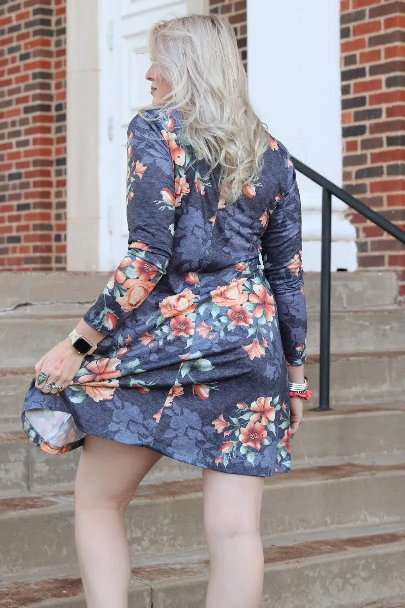 Aubrey Heather Blue Floral Dress: Brand Shirley & Stone