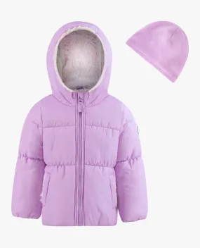 BABY GIRLS ZIP-FRONT HOODED LOOSE FIT PUFFER