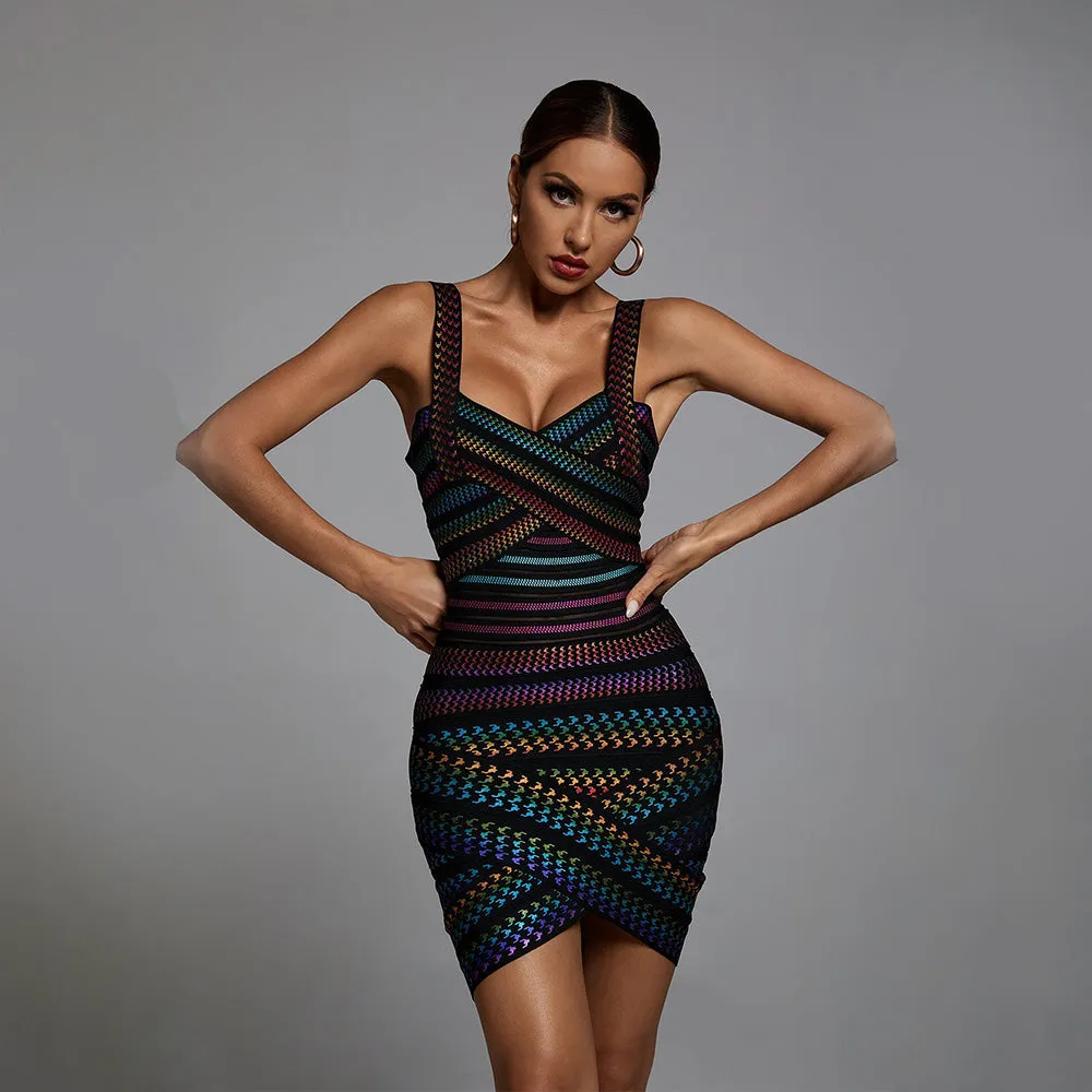 Bandage Cross Rainbow Mini Dress