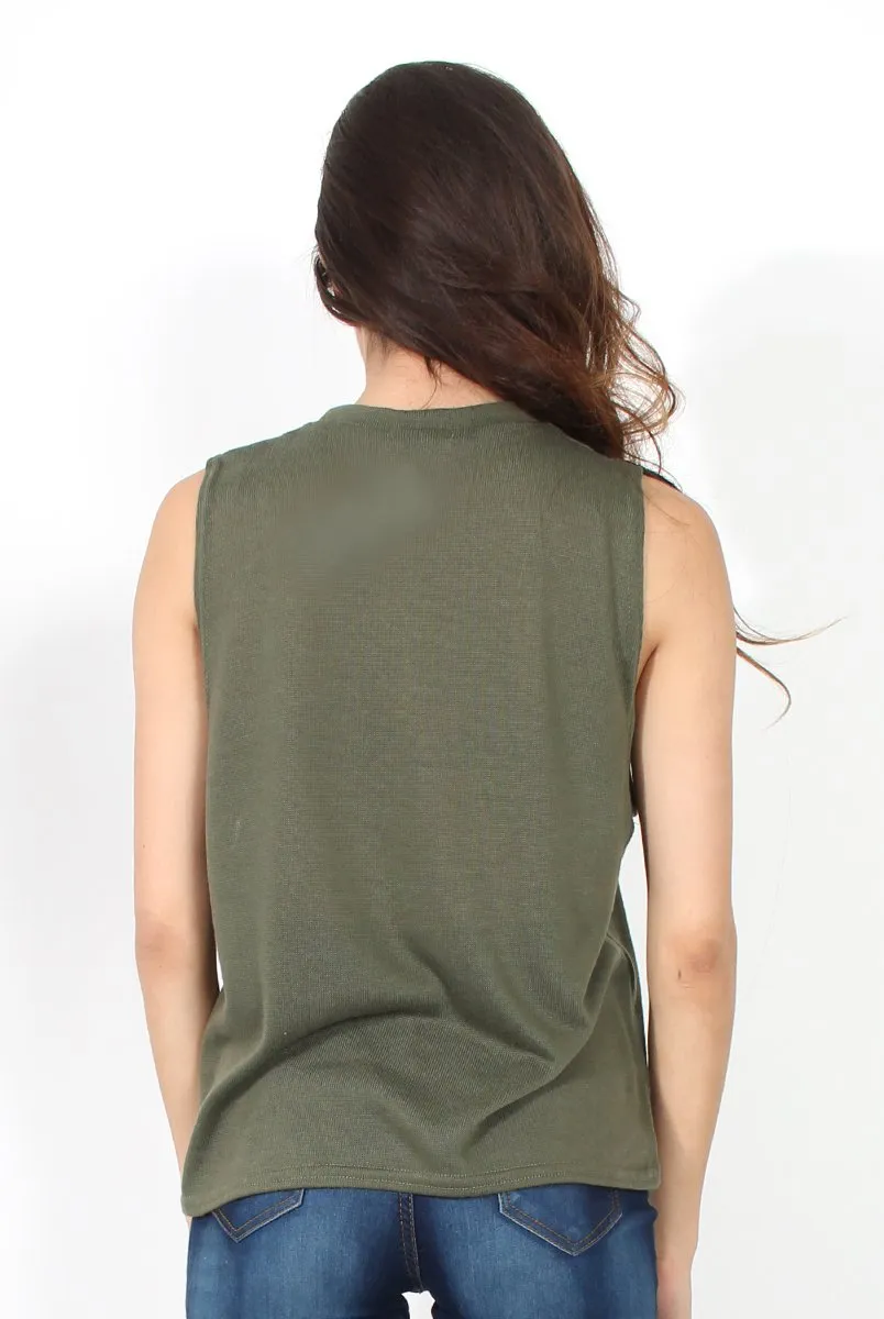 Beth Khaki Side Panel High Neck Top