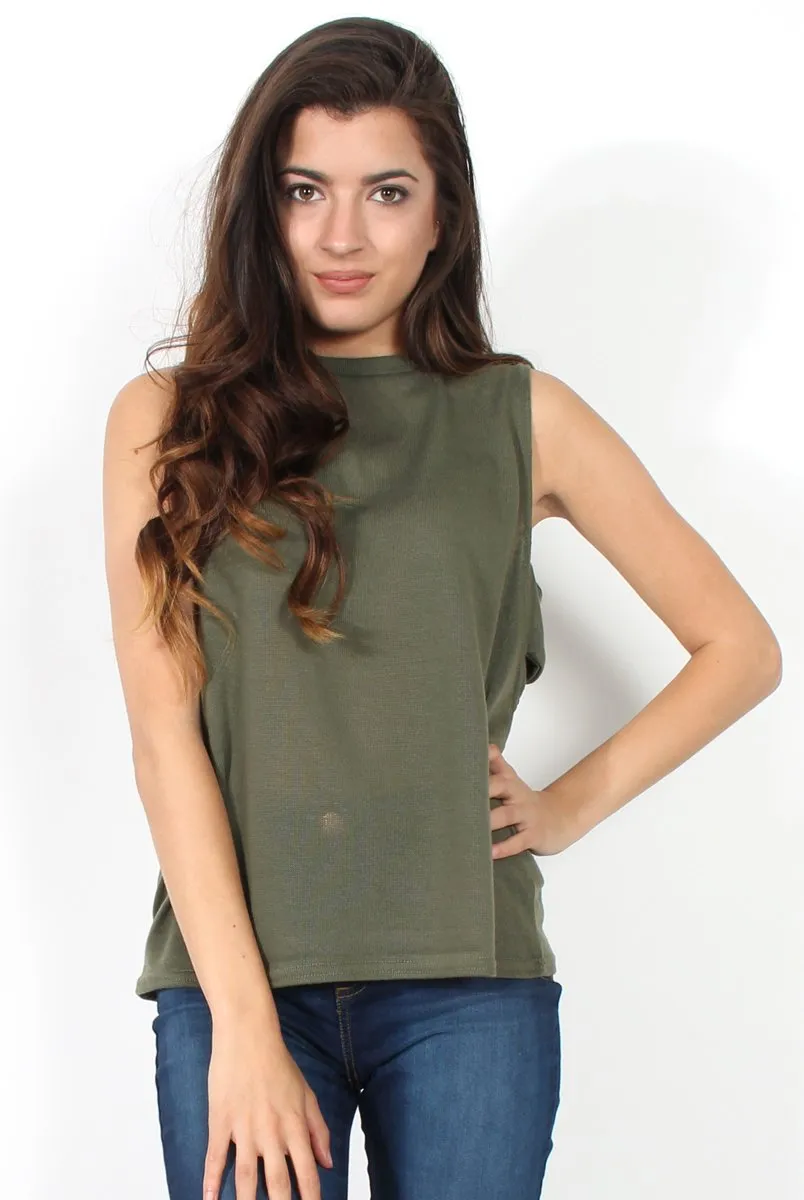 Beth Khaki Side Panel High Neck Top