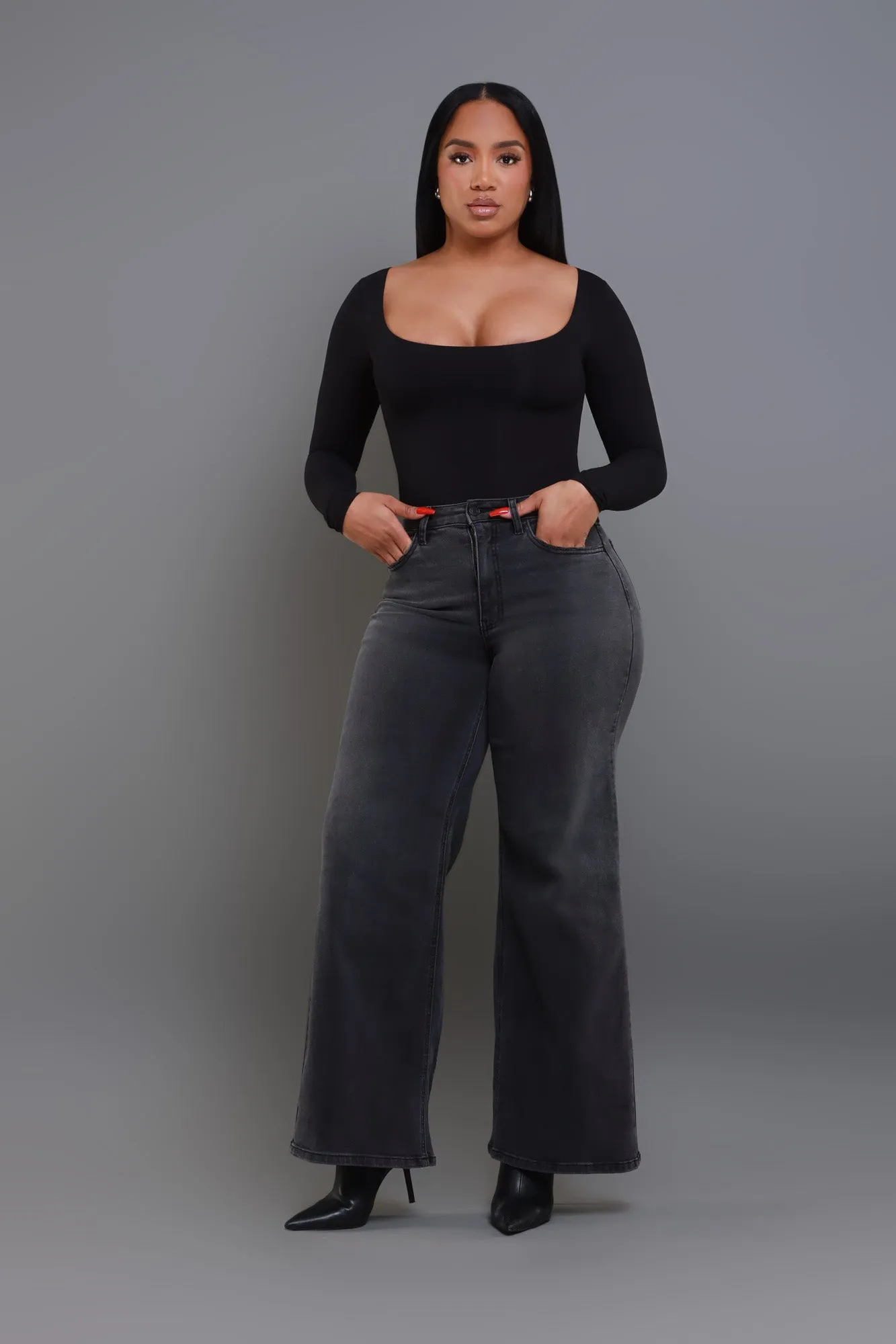 Bite Your Tongue High Rise Wide Leg Jeans - Black