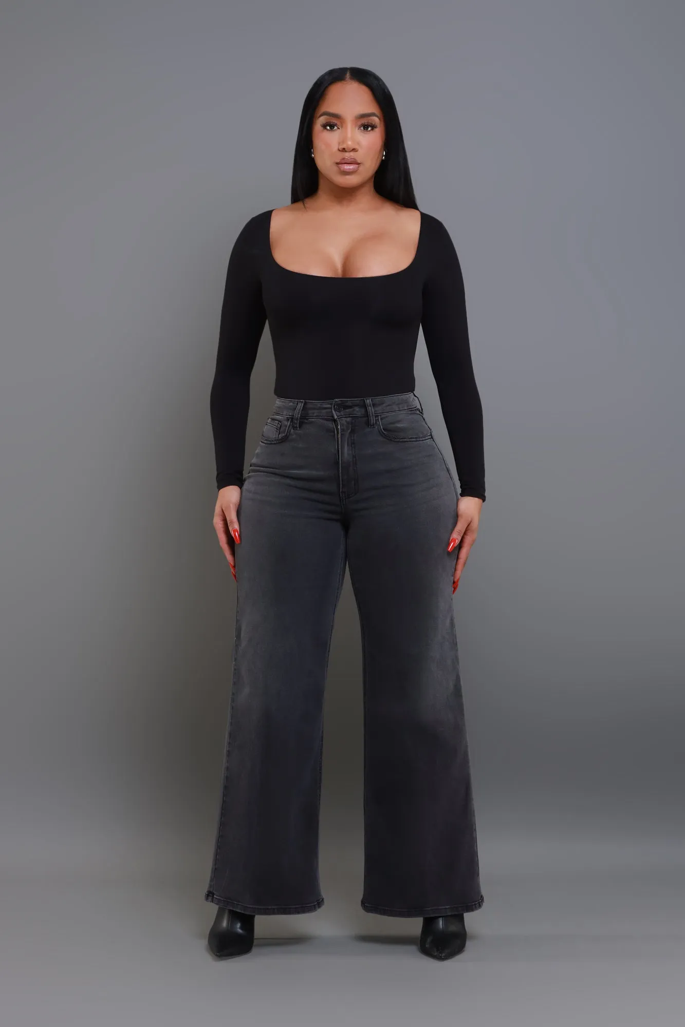 Bite Your Tongue High Rise Wide Leg Jeans - Black