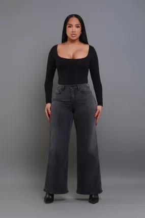 Bite Your Tongue High Rise Wide Leg Jeans - Black