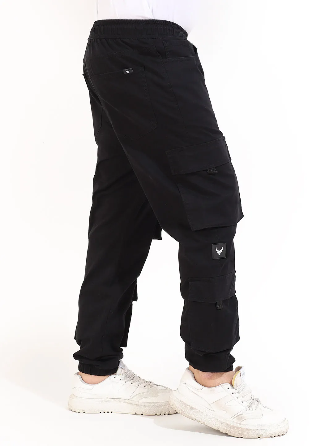 Black Cotton Twill Baggy Fit 8 Pocket Cotton Cargo