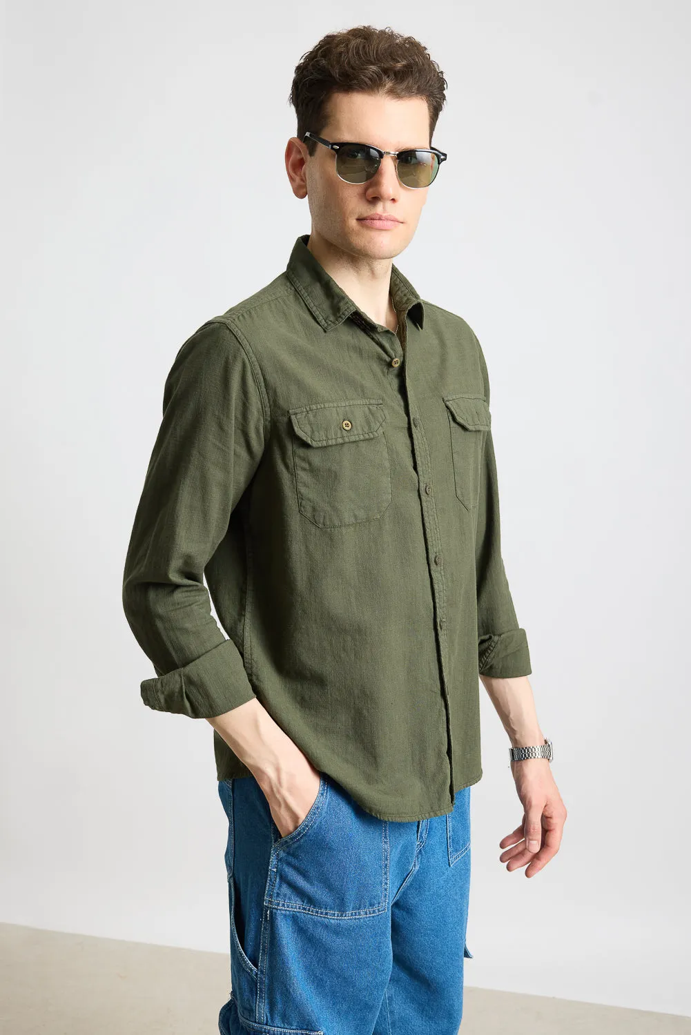 Blaze Olive Solid Men's Shirt