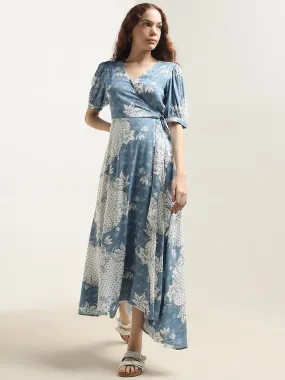 Bombay Paisley Blue Floral Print A-Line Dress