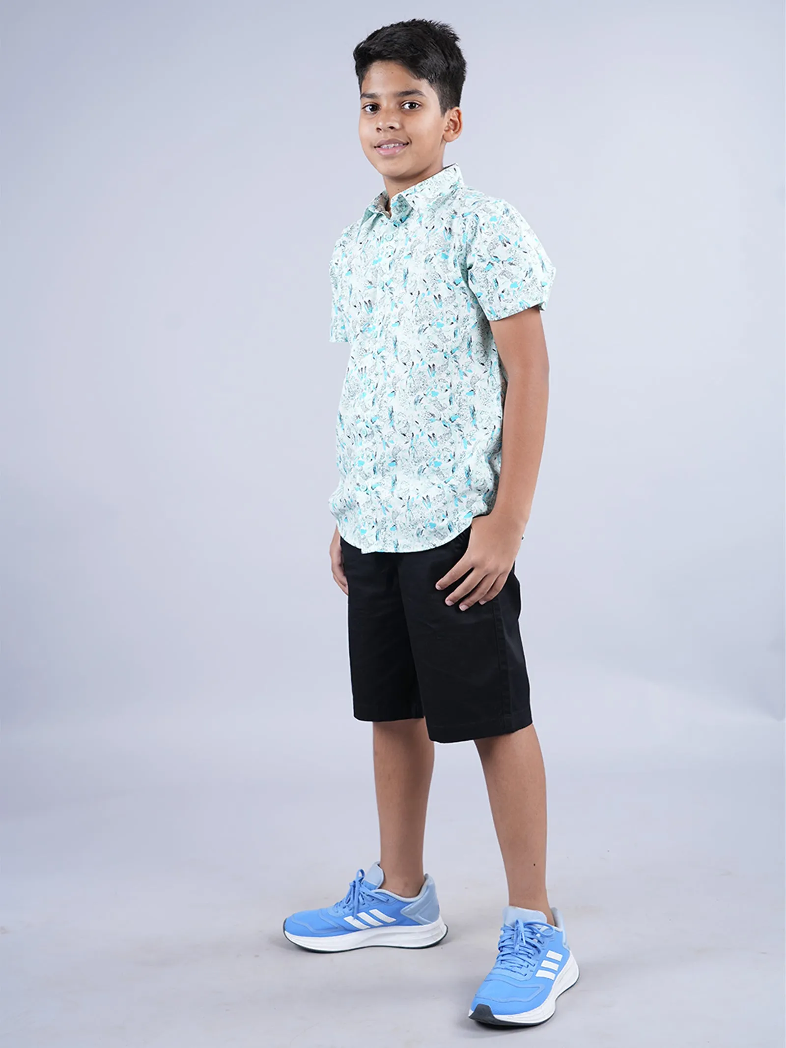 Boys AOP Half Sleeve Shirt & Formal Solid Shorts Set