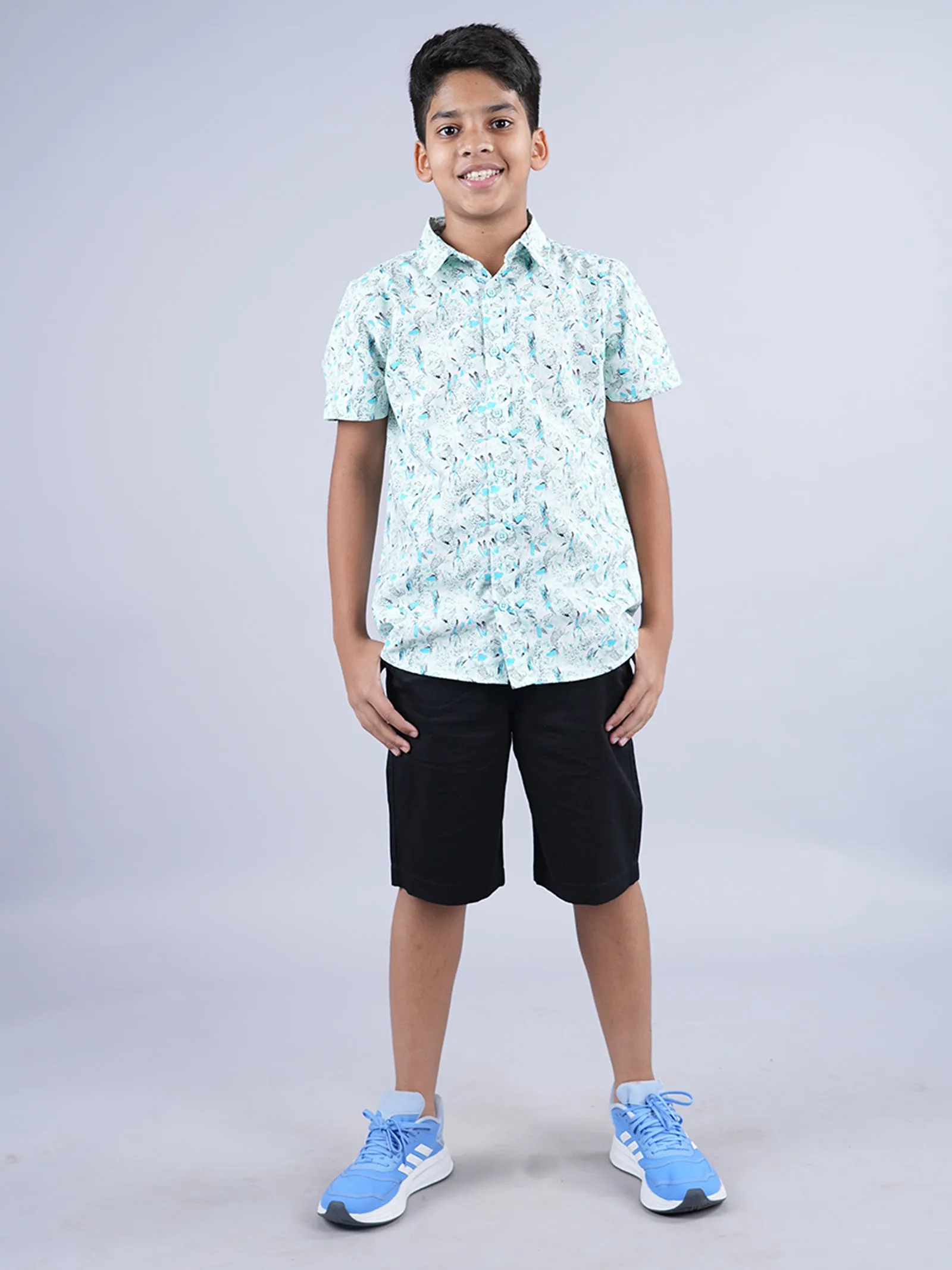 Boys AOP Half Sleeve Shirt & Formal Solid Shorts Set