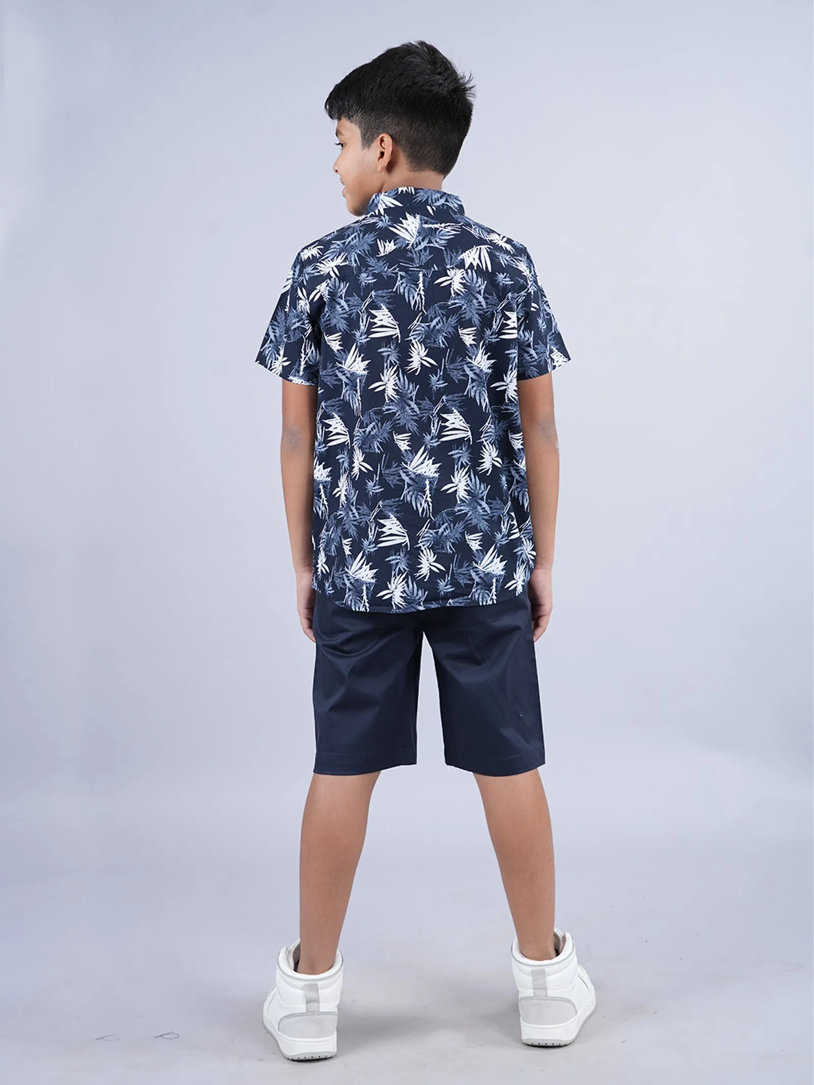 Boys AOP Half Sleeve Shirt & Formal Solid Shorts Set