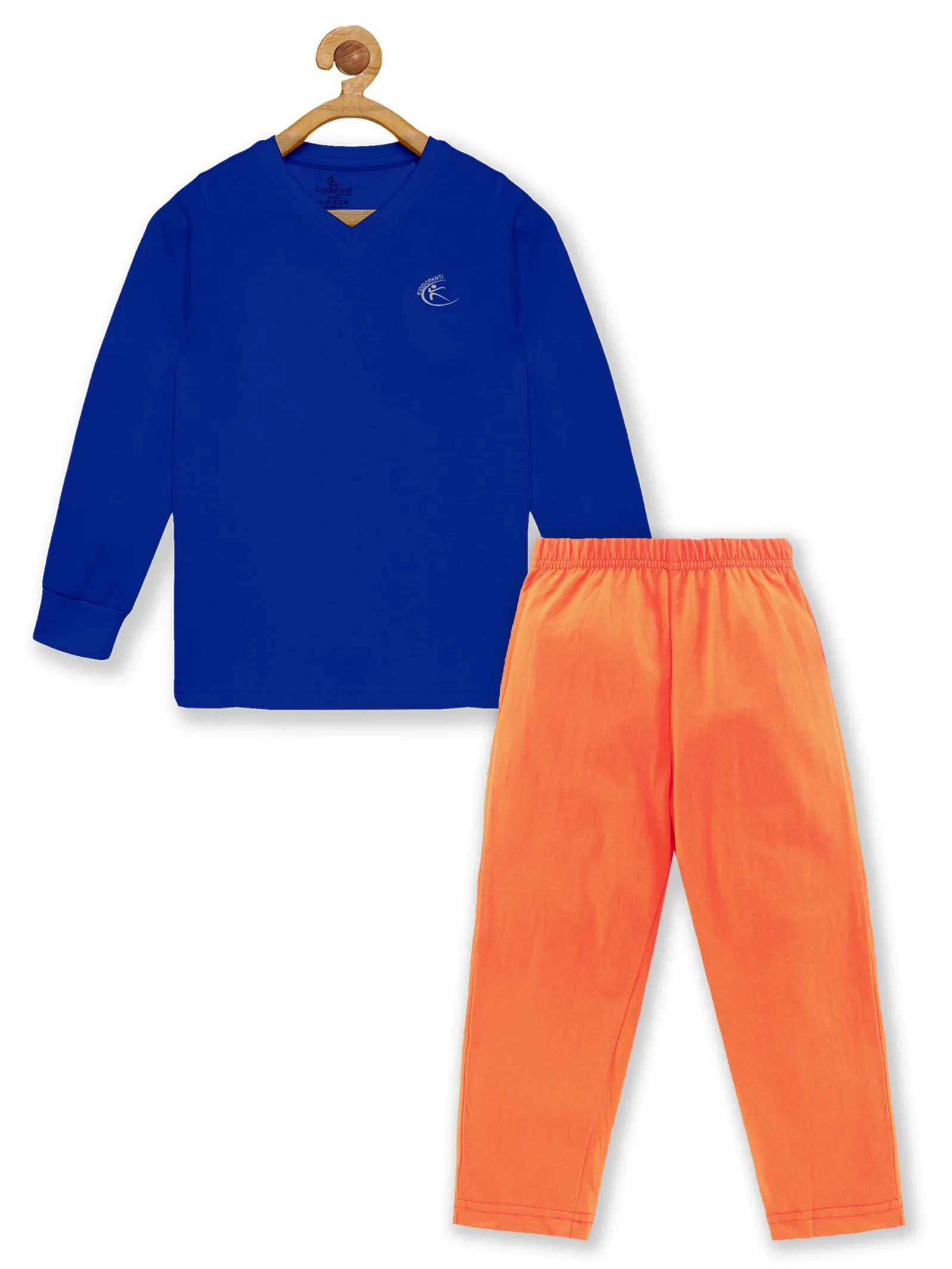 Boys Full Sleeve V Neck Tee & Solid Pyjama Pant Set