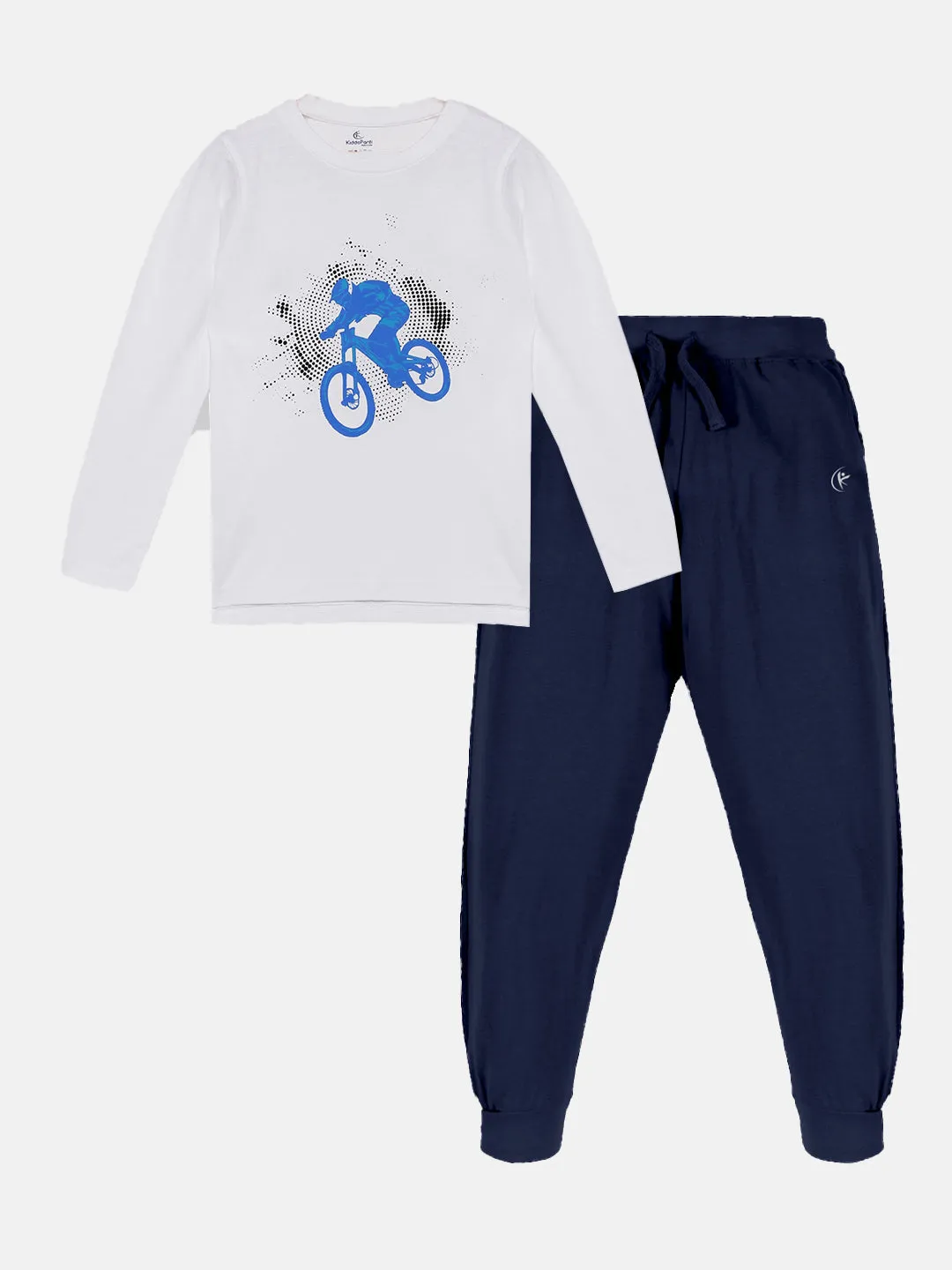 Boys Printed Full Sleeve Round Neck Tee & Solid Track Pant Set