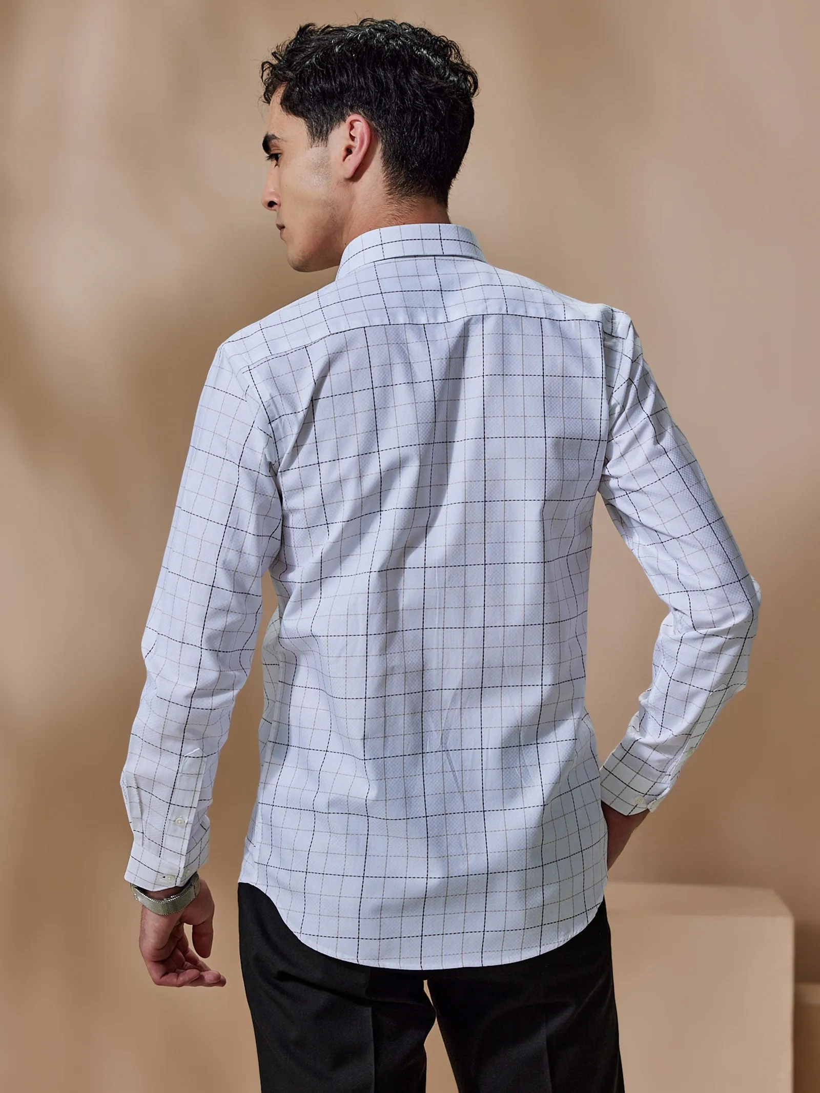 Brown Checked Giza Formal Shirt