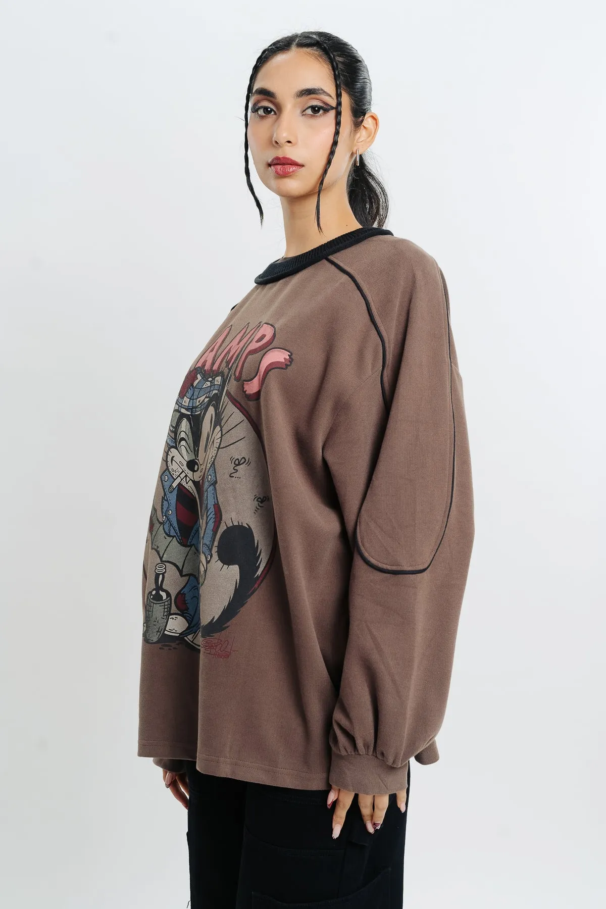 Brown Graphic Oversized Sweatshirt