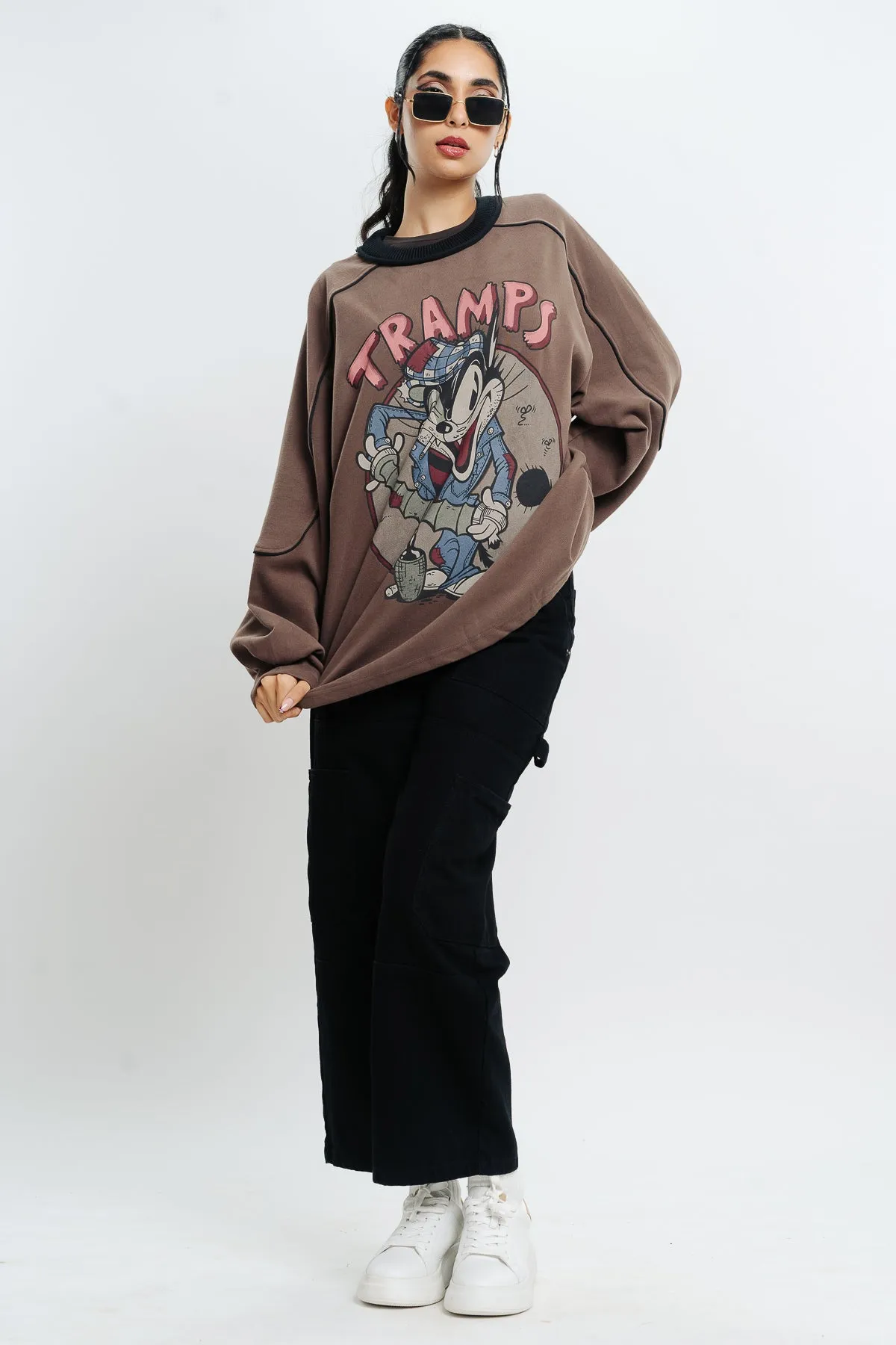 Brown Graphic Oversized Sweatshirt