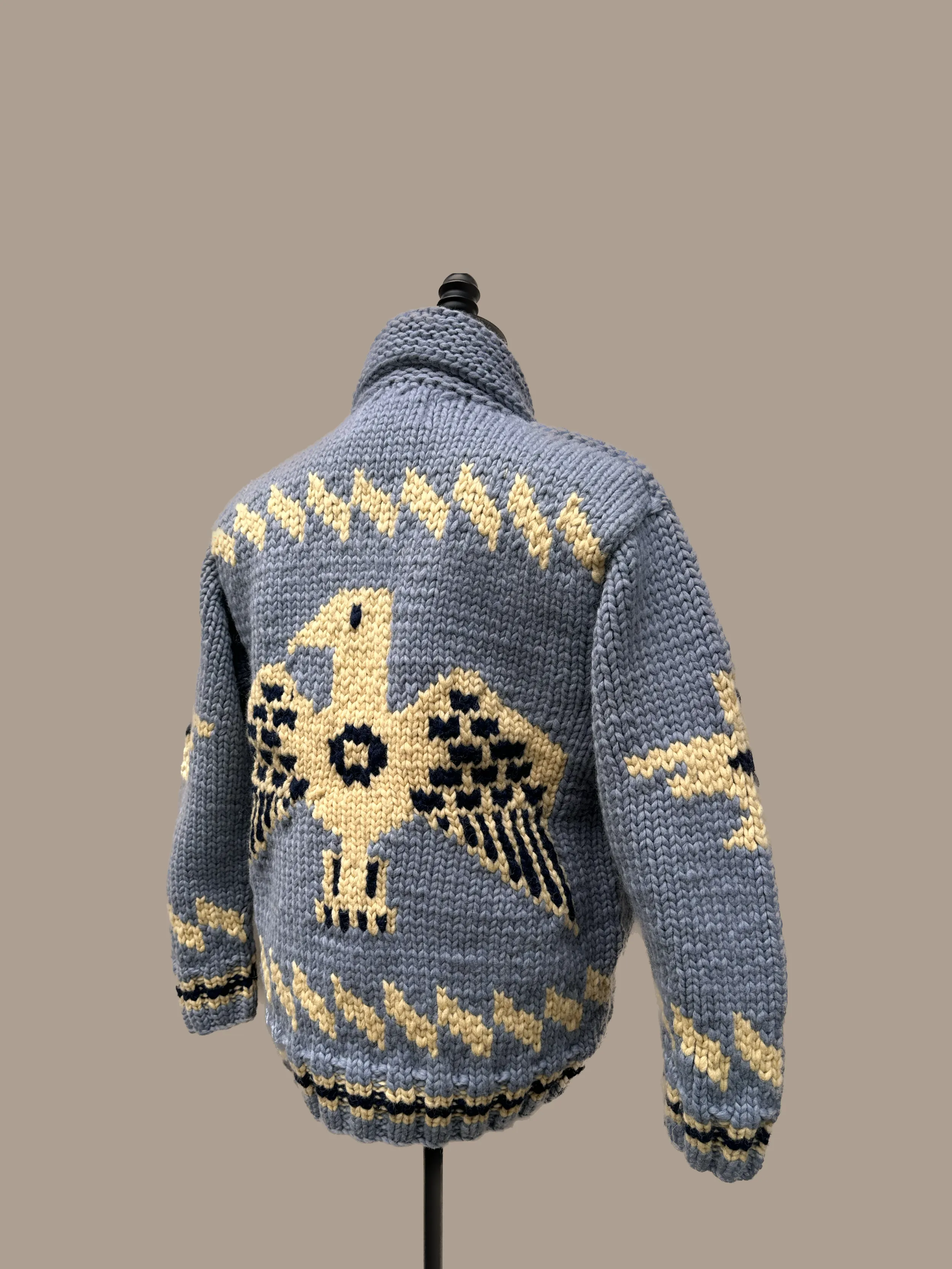 Canadian Knit Sweater - Light Blue/ Yellow