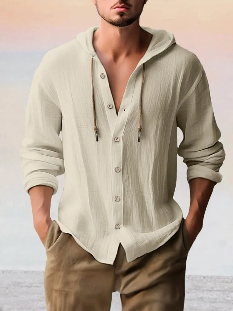 Casual Cotton Linen Hooded Top