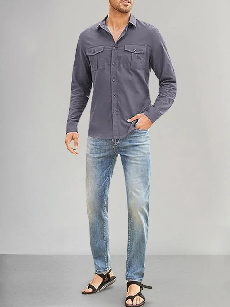 Casual Flap Pocket Cotton Linen Shirt