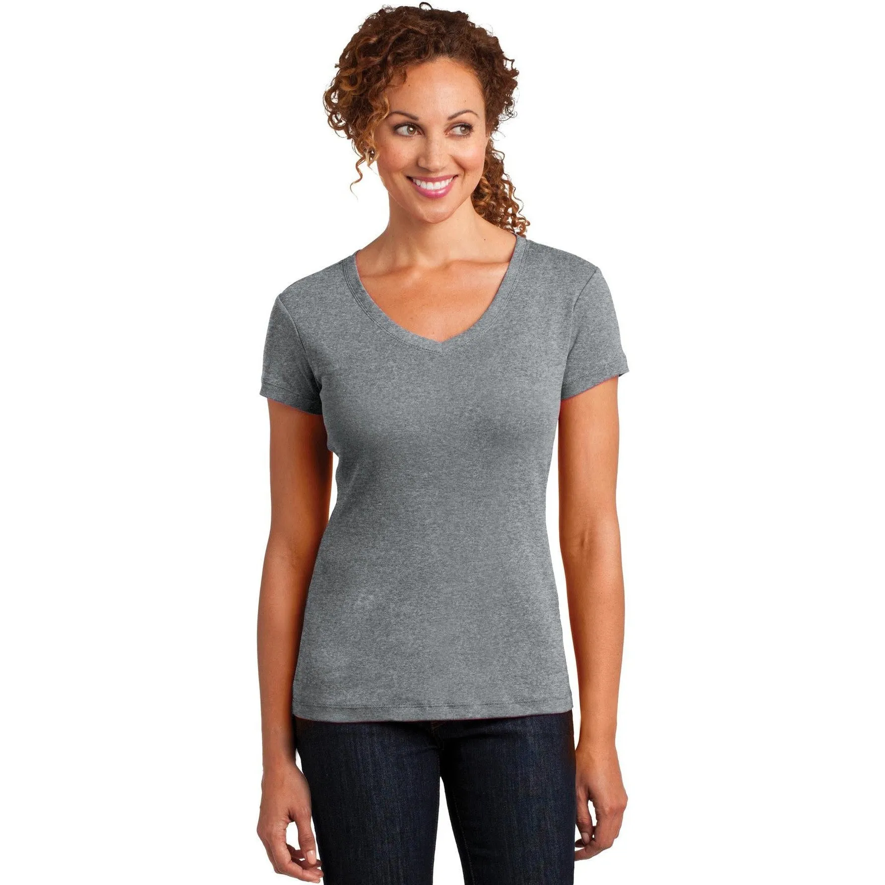 CLOSEOUT - District Made Ladies Mini Rib V-Neck Tee