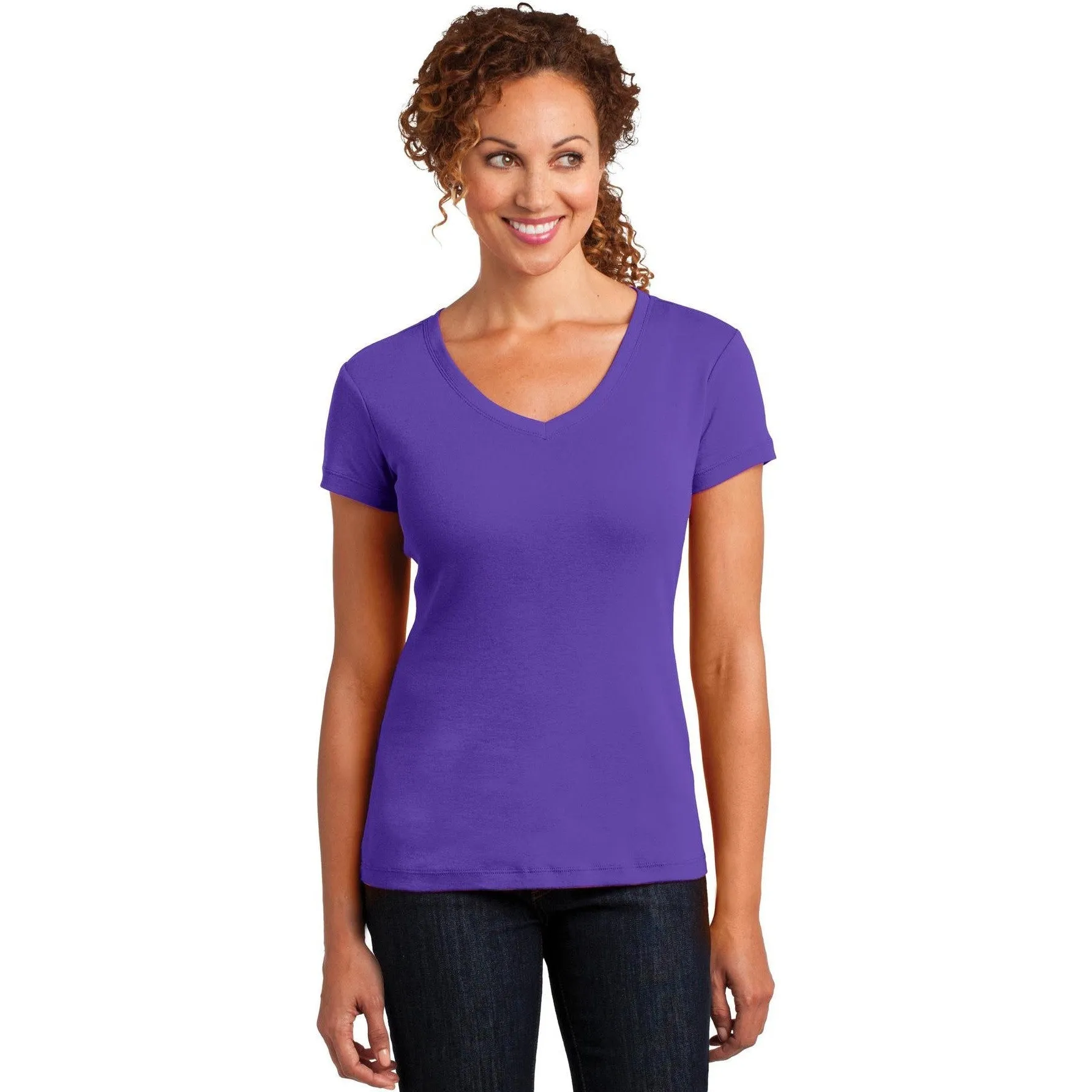 CLOSEOUT - District Made Ladies Mini Rib V-Neck Tee