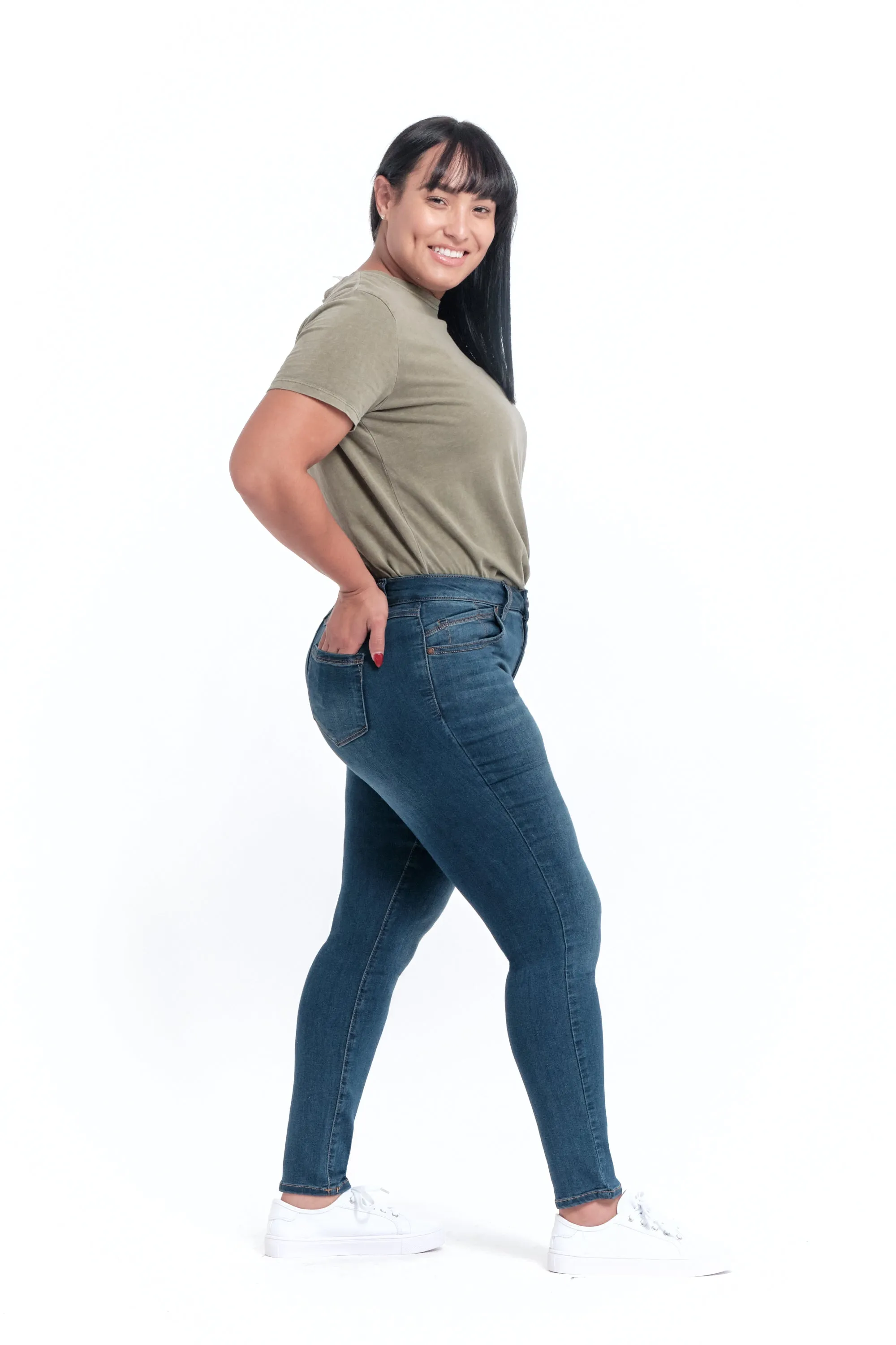 Curvy Silk Denim Ankle Skinny In Helena