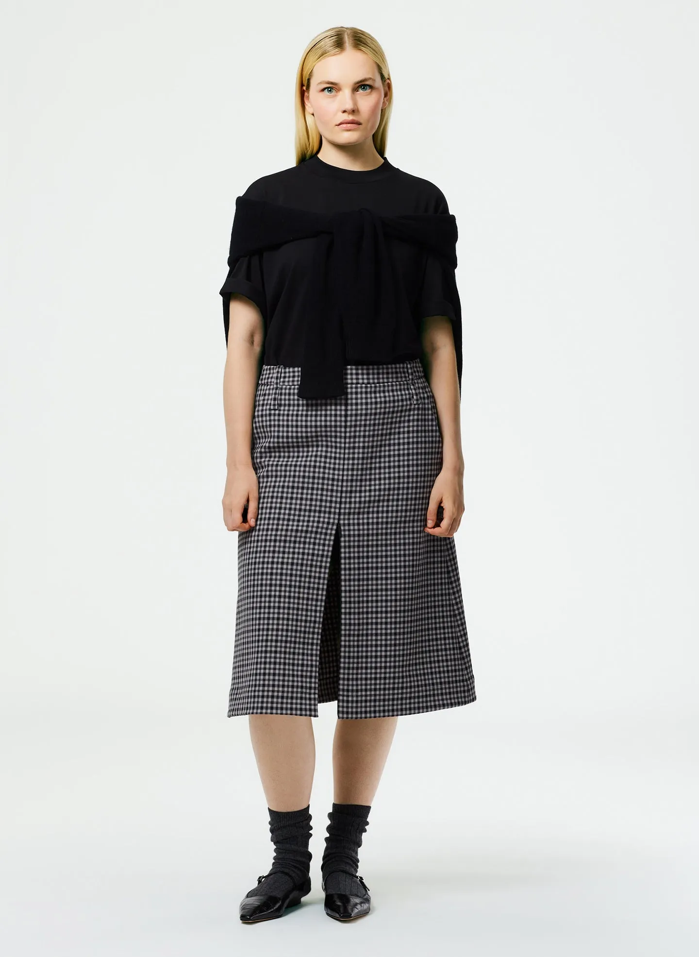 Double Faced Menswear Check Aline Skirt