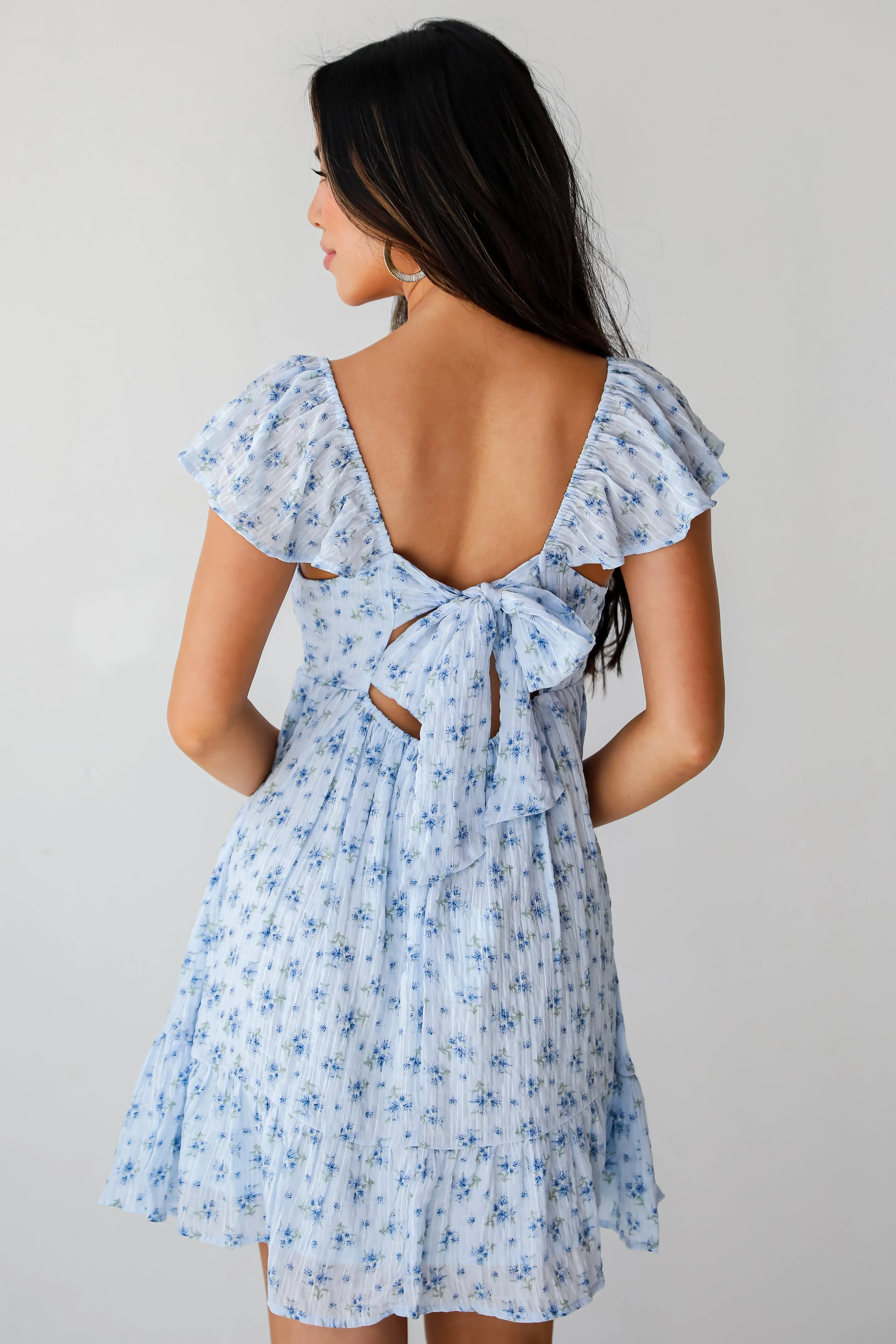 Easily Beloved Light Blue Floral Mini Dress