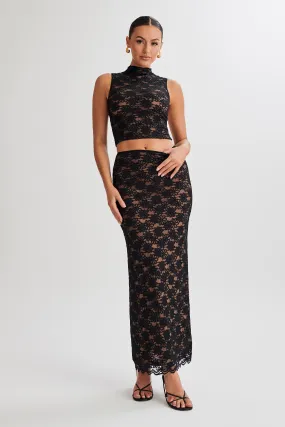 Chic Black Elska Lace Maxi Skirt for Stylish Women