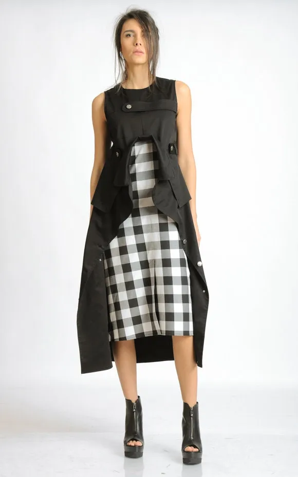 Extravagant Black and White Checked Dress