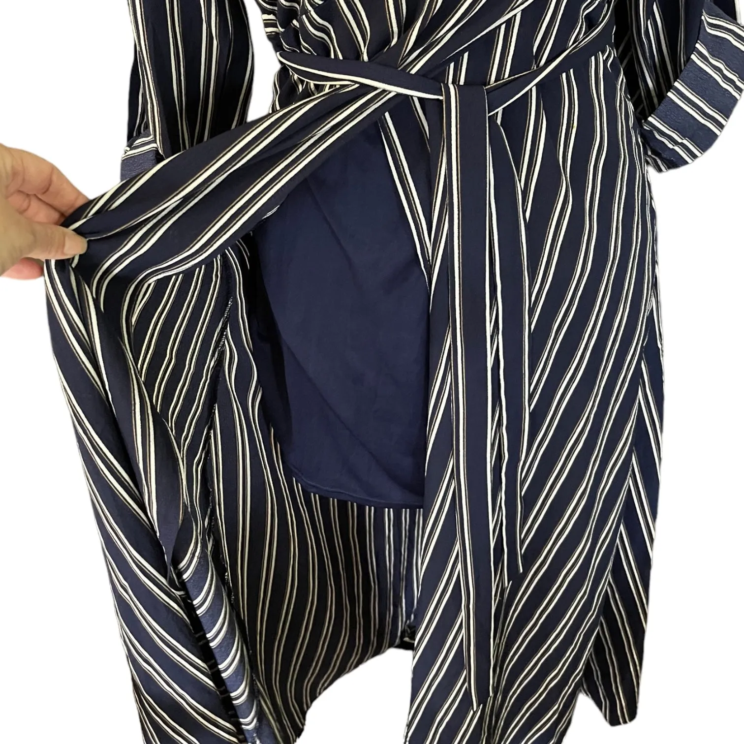 Favluv Navy Blue Striped Faux Wrap Maxi Dress Size Medium