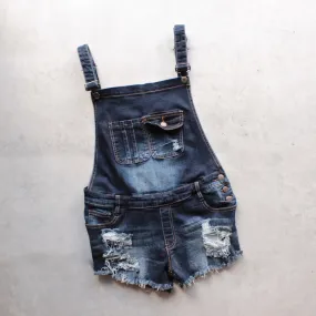 Final Sale - Distressed Denim Overall Shorts