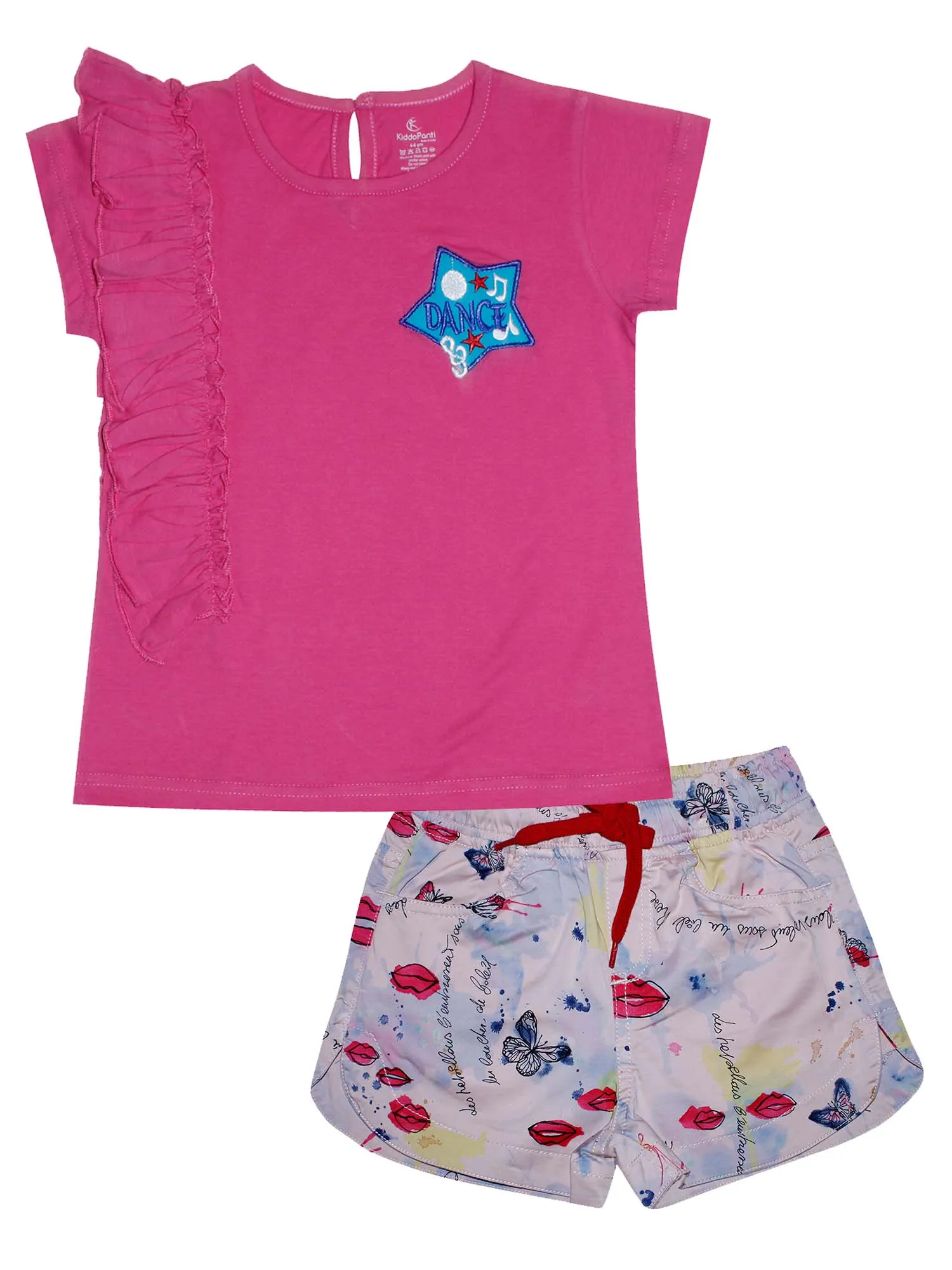 Girls Frill Tee with Badge & Hot Short Set