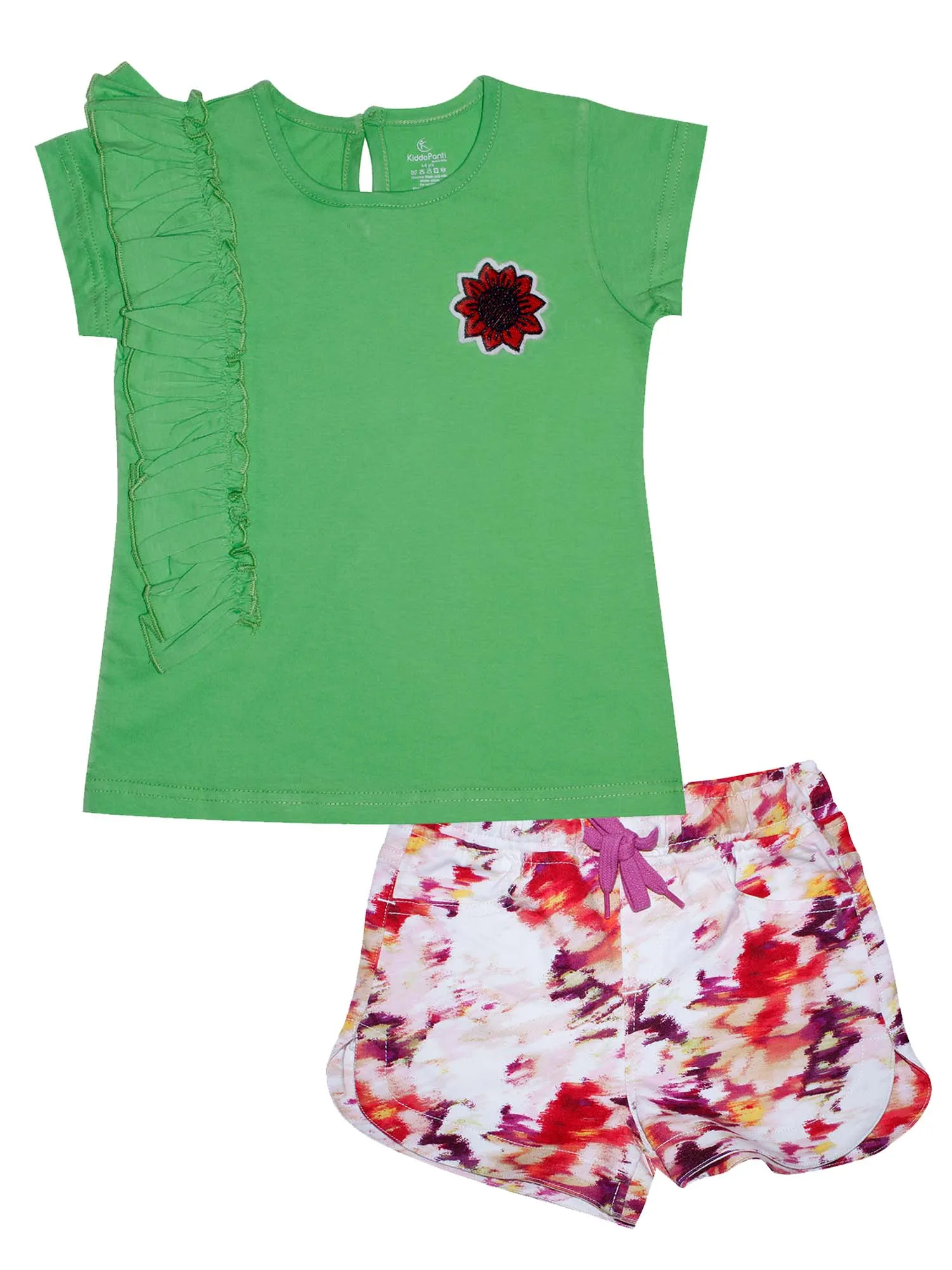 Girls Frill Tee with Badge & Hot Short Set