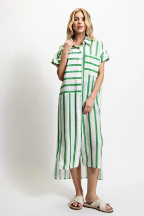 Green Striped Shirt Dress