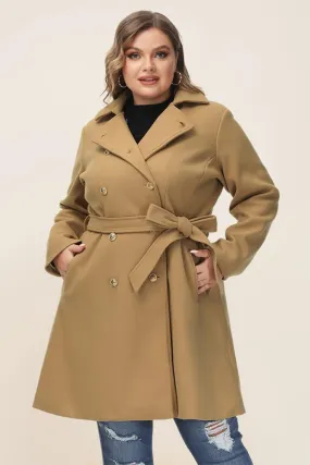 HN Double Breasted Overcoat with Belt Lapel Collar Peacoat