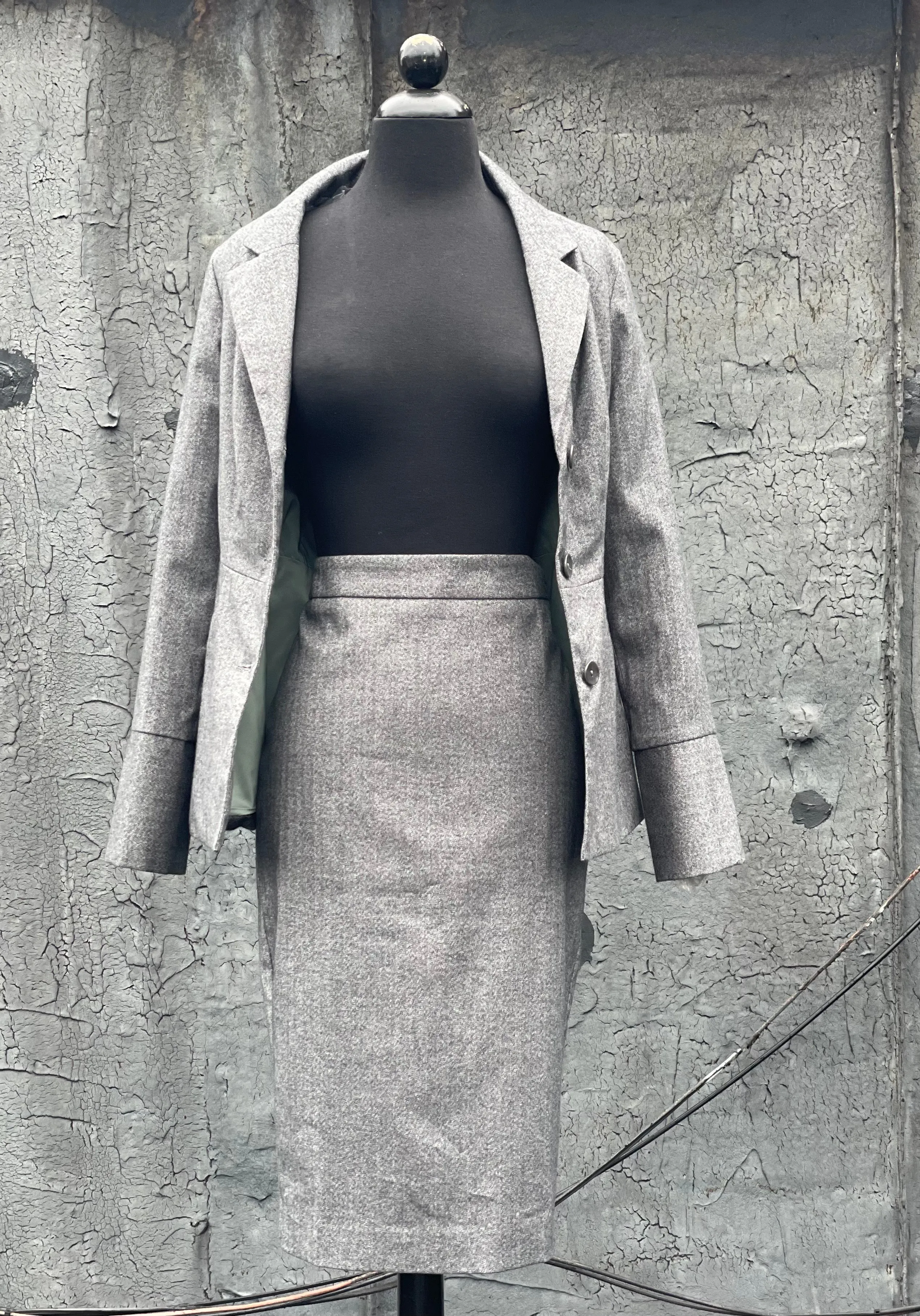 Judy Blazer & Skirt: Grey Herringbone