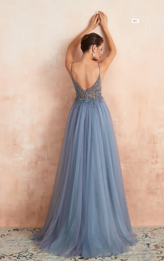 luxury grey beading prom dresses, sexy spaghetti straps prom gowns, fashion prom dresses S410